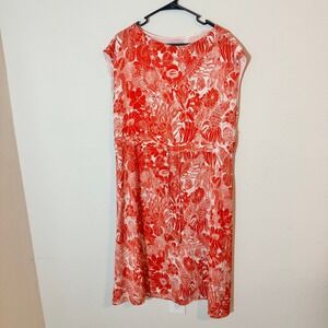 HM Red White Floral Sleeveless Drawstring Waist Midi Dress Womens Size 12
